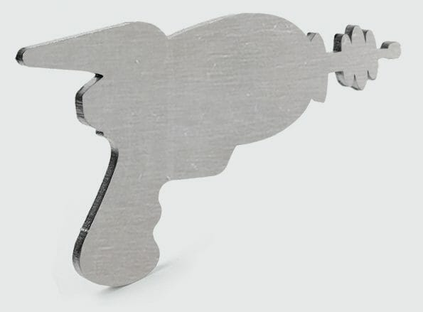 Image of a laser cut 5052 aluminum laser gun on a white background