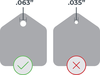 A graphic demonstrating the proper hole size necessary to optimize parts for powder coating