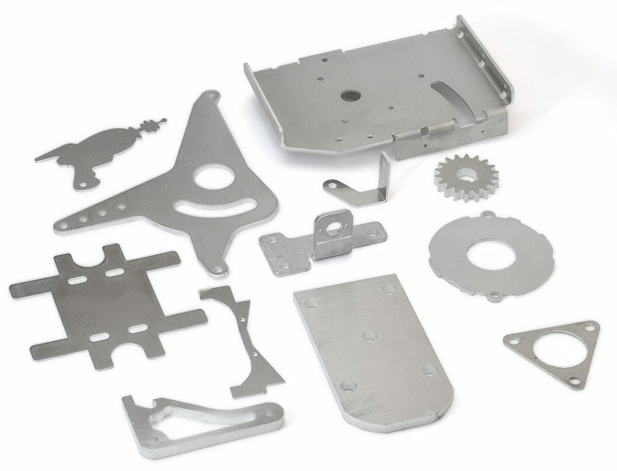 Image of 12 various laser cut 5052 aluminum parts
