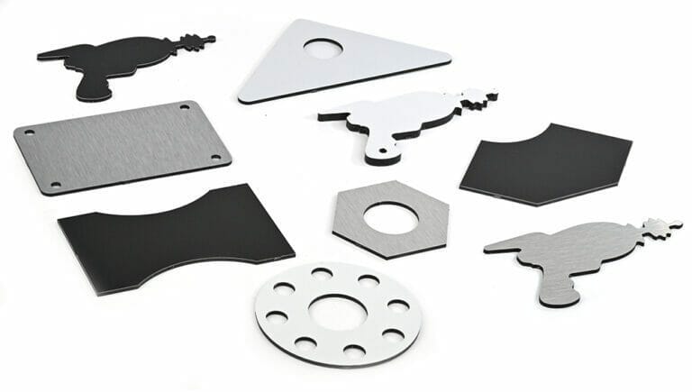 Custom CNC cut parts from ACM panel in white, brushed and black