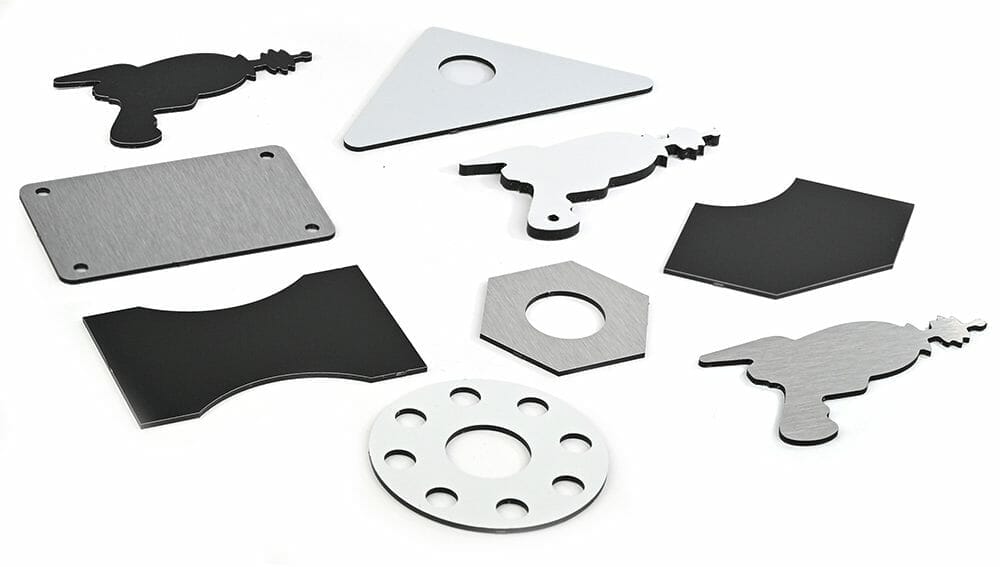Custom CNC machined parts from ACM panel in white, brushed and black