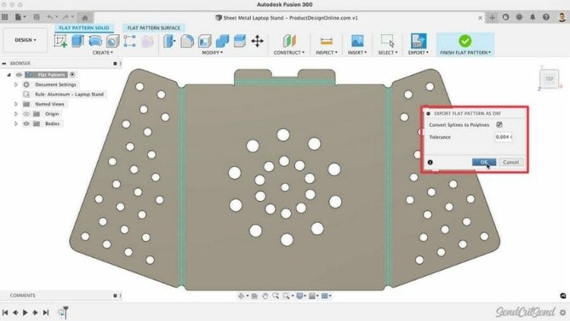Screenshot from video showing Fusion 360 workflow for converting splines to polylines.