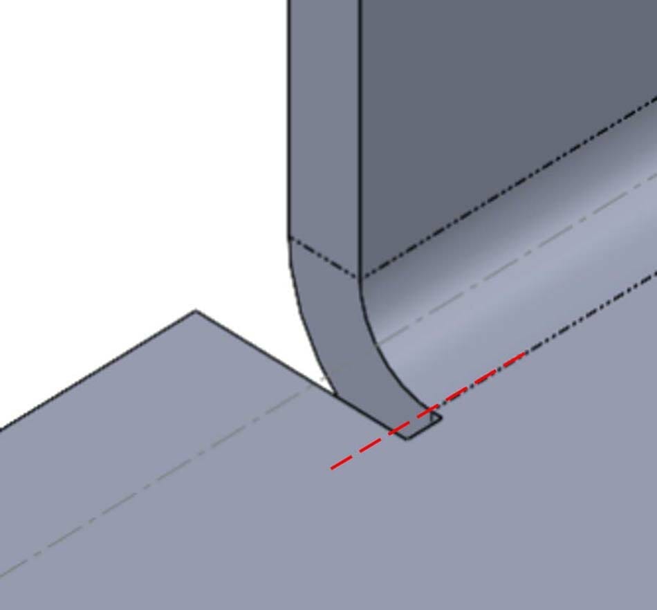 Image showing the invisible line from which the bend starts.