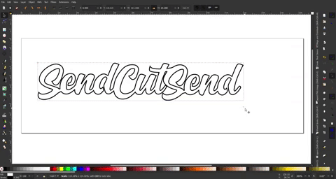 Gif showing the SendCutSend logo being edited directly in Inkscape, a vector graphic design software.