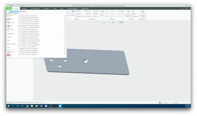 Screenshot showing the dialogue box for opening a new file in PTC Creo