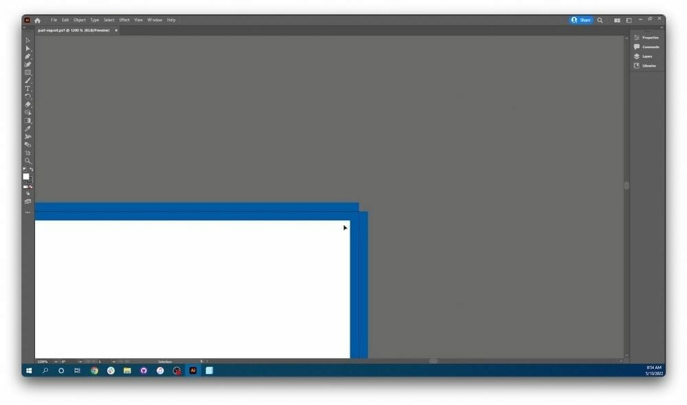 Closeup view of the blue bounding box around the part file in Illustrator, which should be deleted