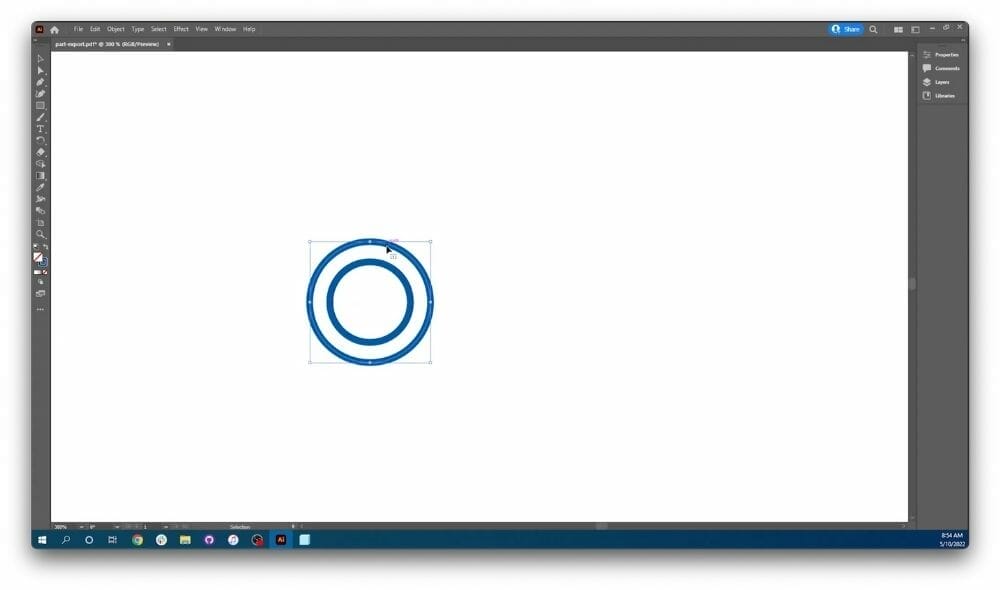 Closeup view of the countersink holes created in PTC Creo with two concentric circles fit into each other. The outer one must be deleted.