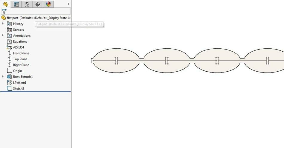 Image of the same part from the previous two images but as a 2D sketch in Solidworks. All lines in the sketch are the same color