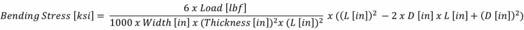 Image of the equation for calculating Bending Stress in fixed supports with a point load, a common sheet metal failure