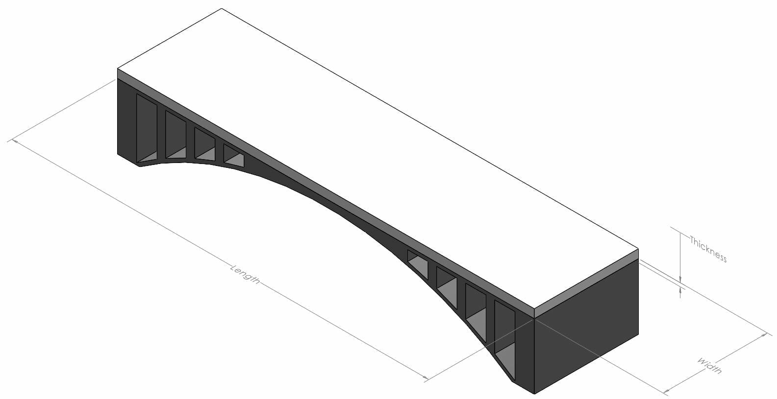 Illustration of the gray bridge with a layer of white on it, representing a foot of snow as the uniformly distributed load