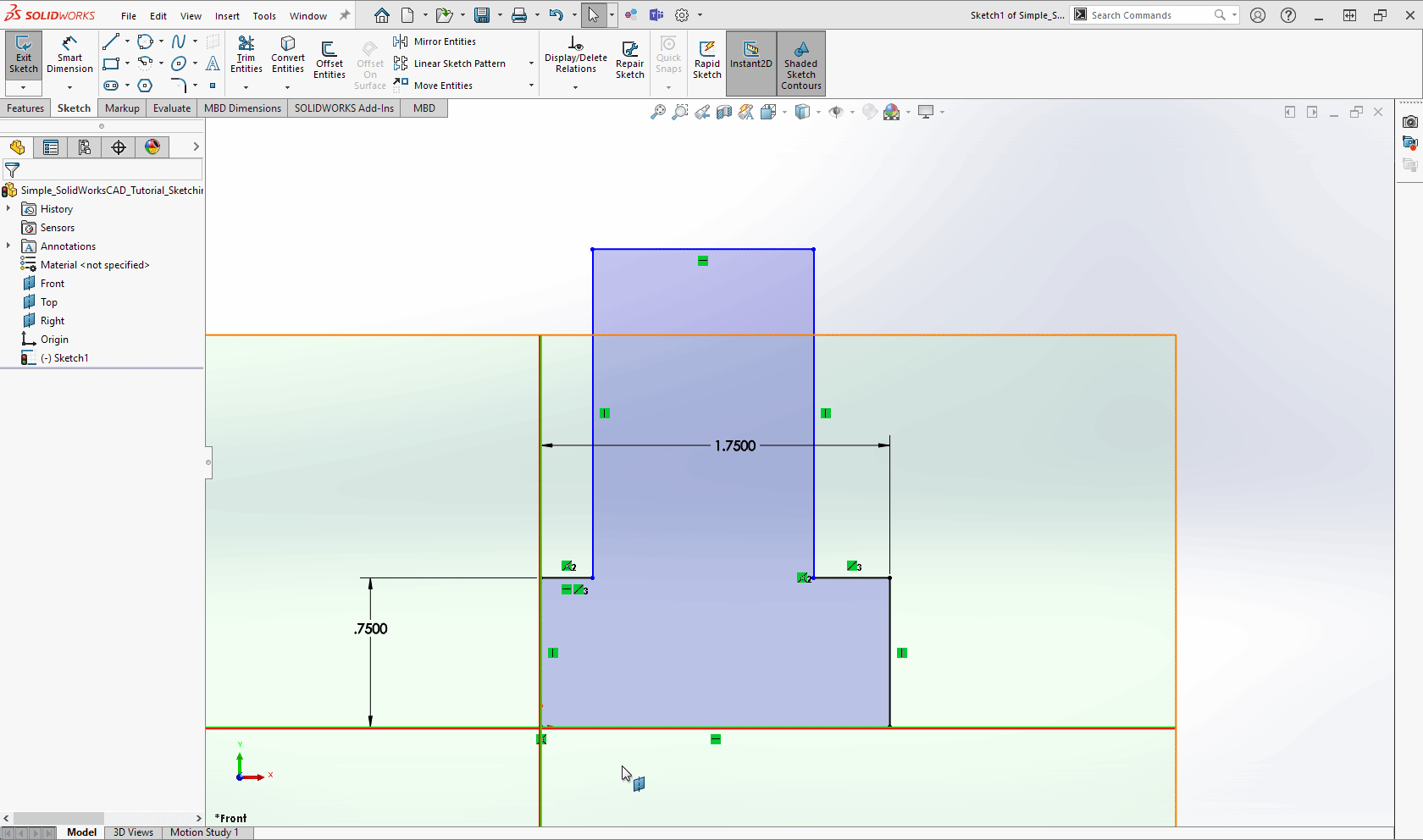 Gif of a cursor adding a circle to the top of the sketch to create the rounded edge of the top of the bracket