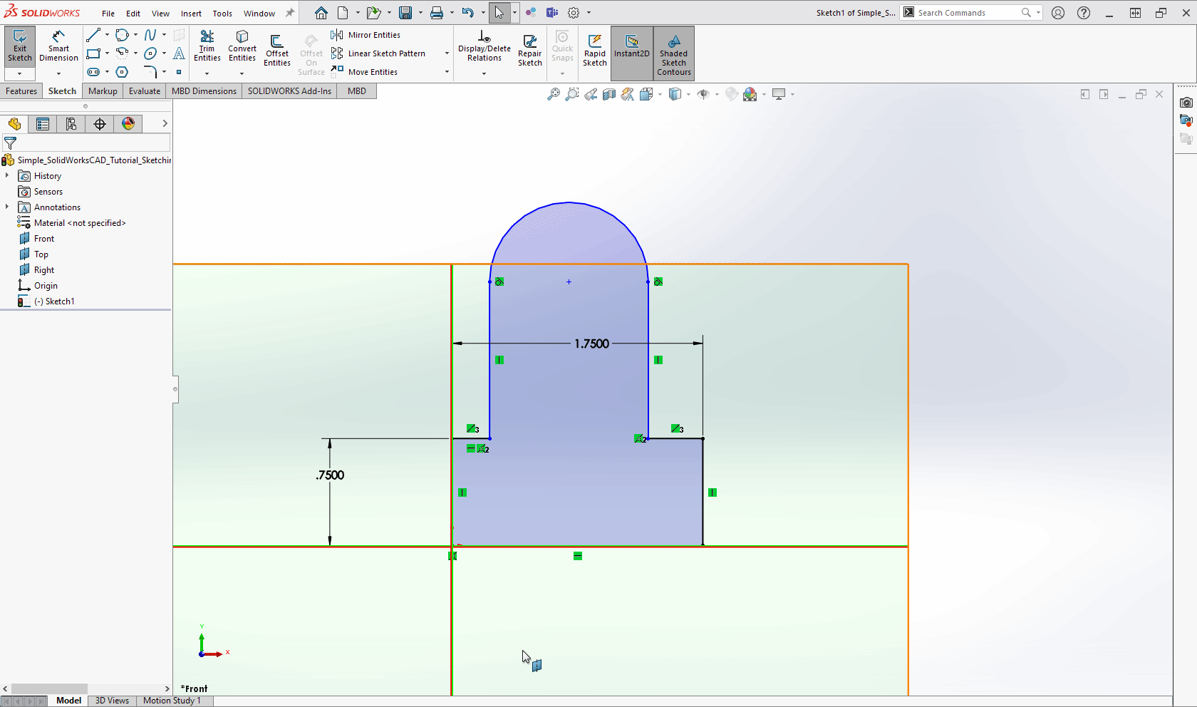 Gif of a cursor adjusting all the dimensions for each exterior edge and curve of the sketch