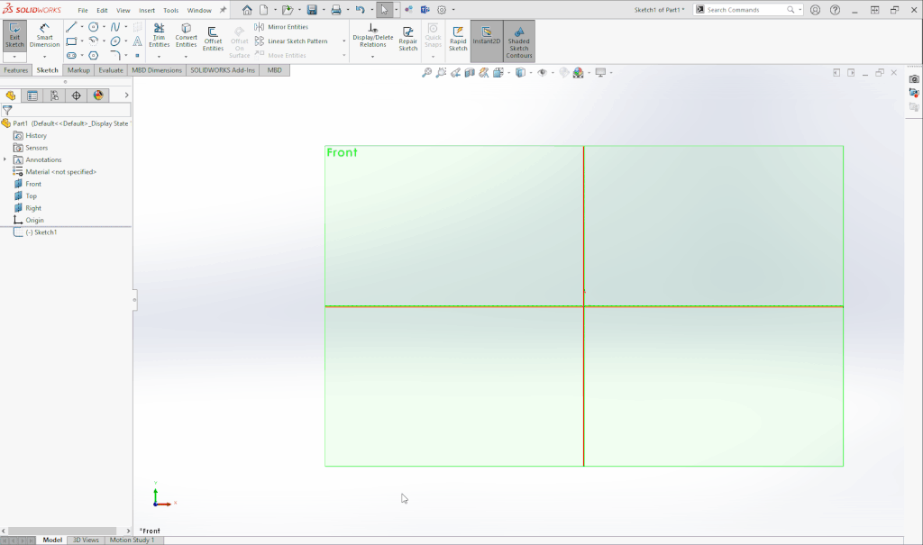 Gif of a cursor adding a rectangle to the selected sketching plane