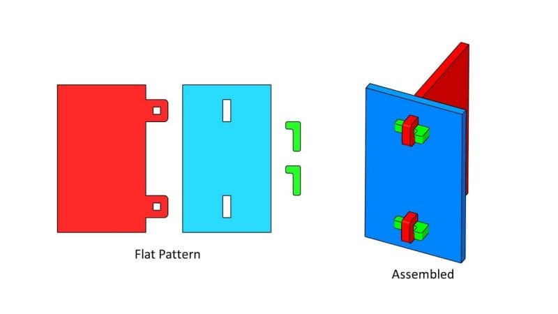 Illustration showing the 3 parts necessary for a key and tab laser cut design.