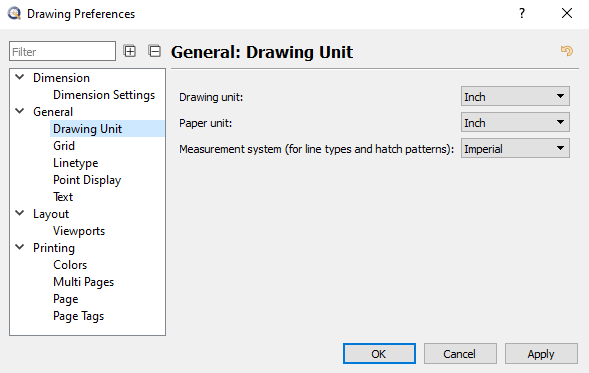 Screenshot of the Drawing Unit box where drawing measurement units are specified