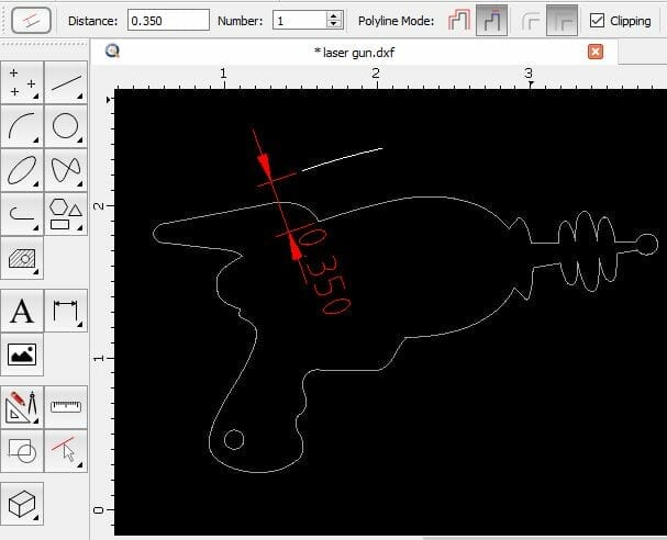 Screenshot of a line drawn above the part in QCAD using the Offset with Distance tool