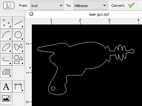 Screenshot of the Convert Units tool being used in QCAD