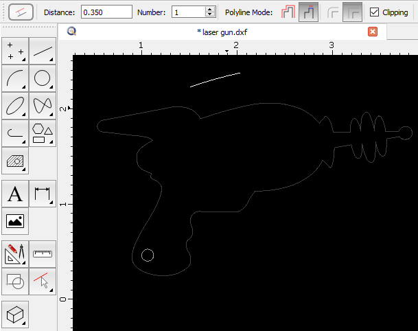 Screenshot of a line drawn above the part in QCAD using the Offset with Distance tool