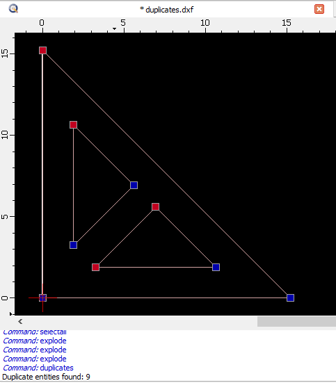 Screenshot showing a new part in the QCAD workspace that has multiple lines for one line on the side of the part