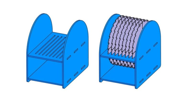 Illustration of a laser cut sorting device for saw blades