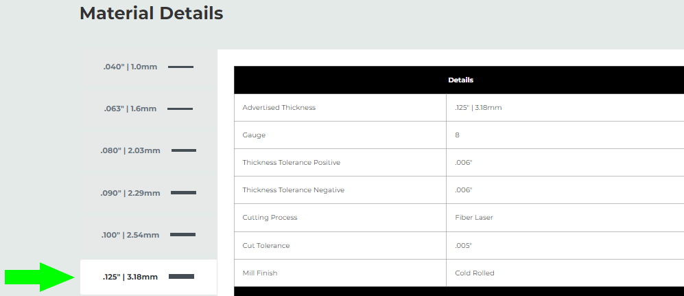 How to select material thickness on SendCutSend