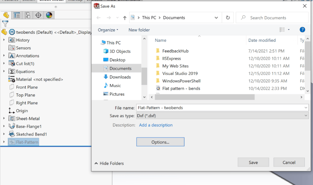Select “Export to DXF/DWG” and click the options button in the window that appears