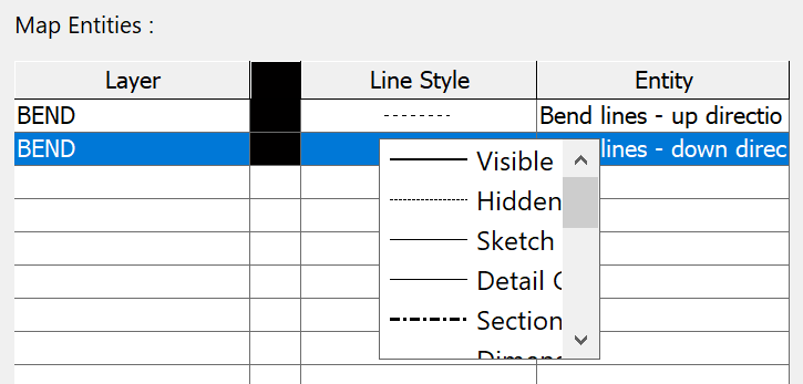 Set the entity to bend lines down direction