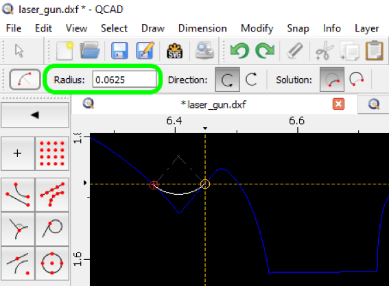 how to access radius dimensions in QCAD