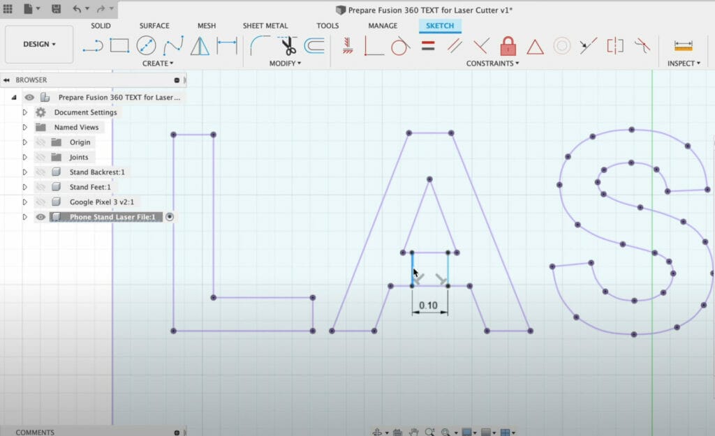 Use the dimension command to set the width. In this example, we set the width to 0.10". 