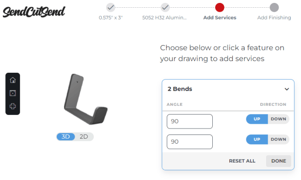 If your part file is set up for bending, you should be able to configure each bend line in SendCutSend's app.