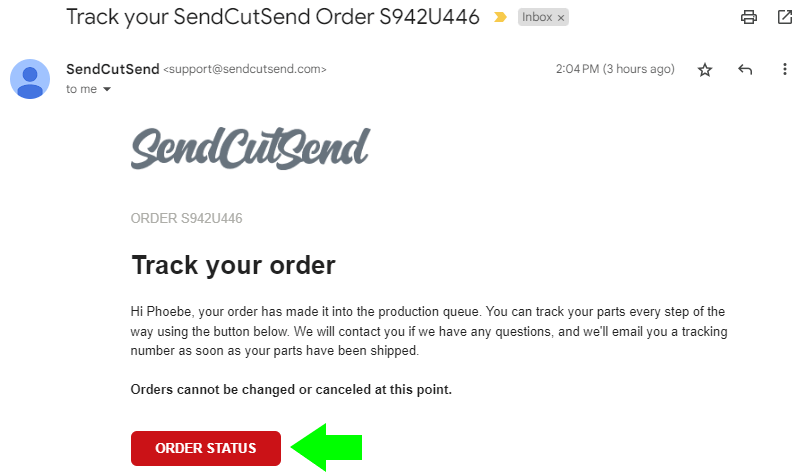 Order status link within order tracking email