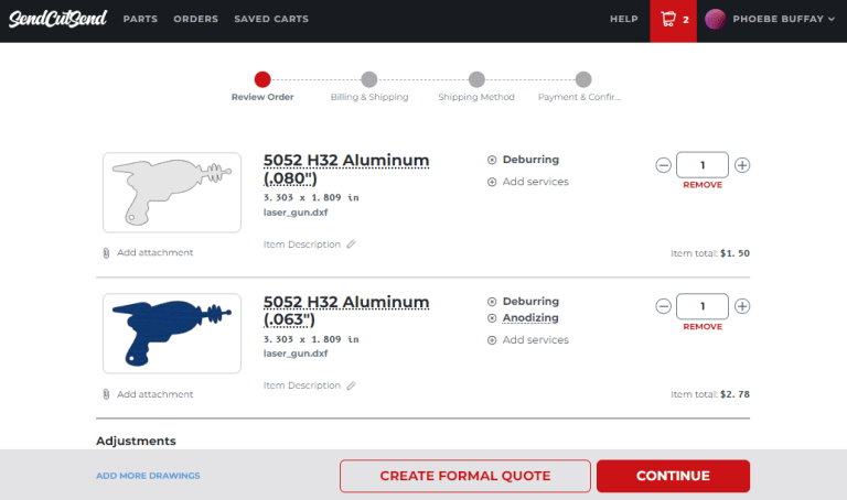After eligible parts have been added to your shopping cart, proceed through checkout to reorder them.