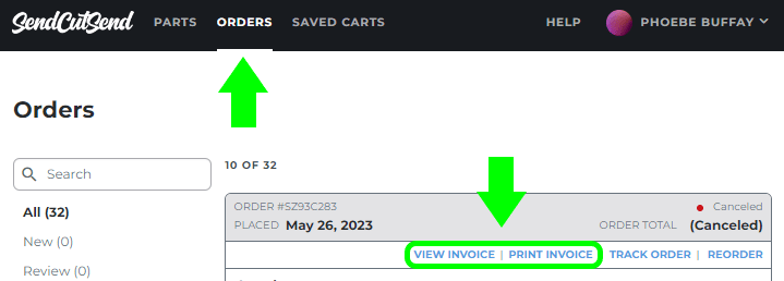 How to find order invoices