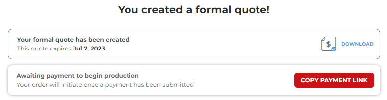 Use the Formal Quote payment method to get a PDF quote.