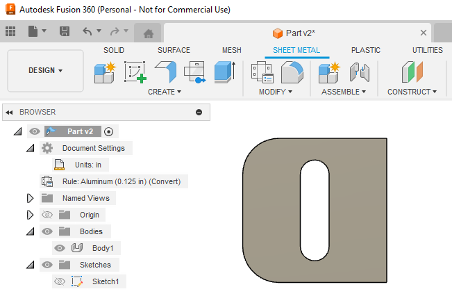 After choosing a rule and clicking OK, the rule will show in your document settings and the body will now be a sheet metal body.
