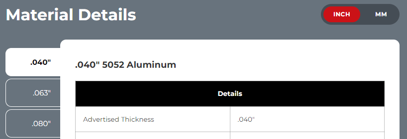 On the material info page, scroll down to find the Material Details