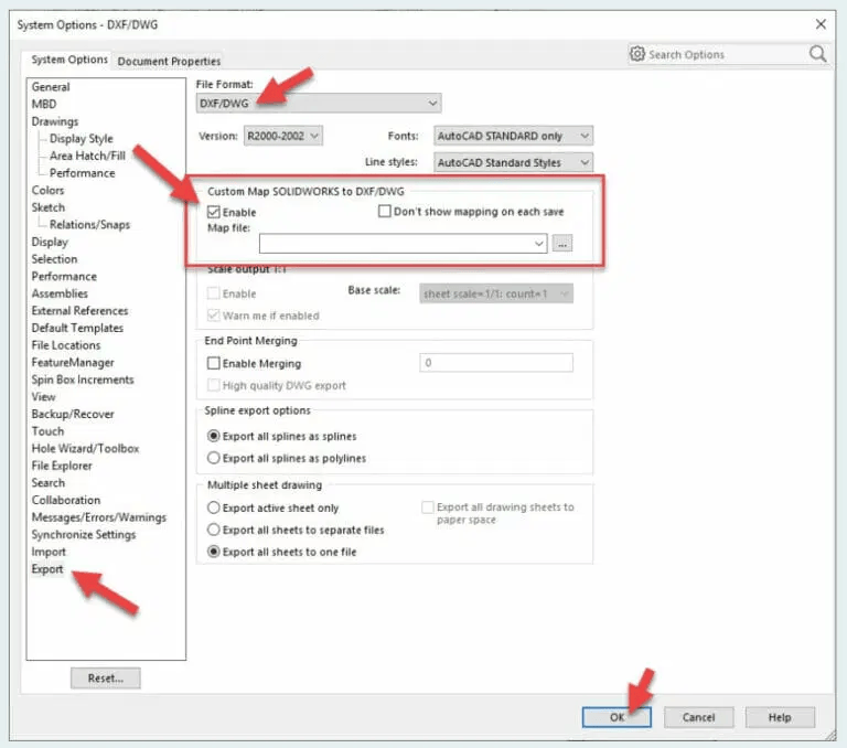 Solidworks export settings