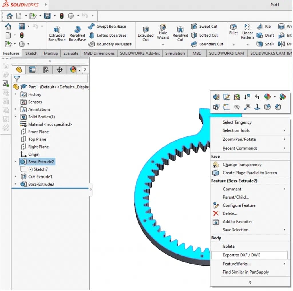 exporting from a part or assembly in Solidworks