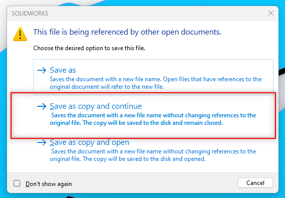 pop up on how to save file in solidworks