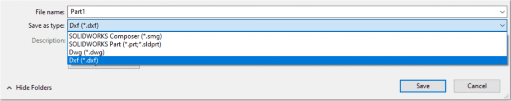 solidworks save as dialogue box