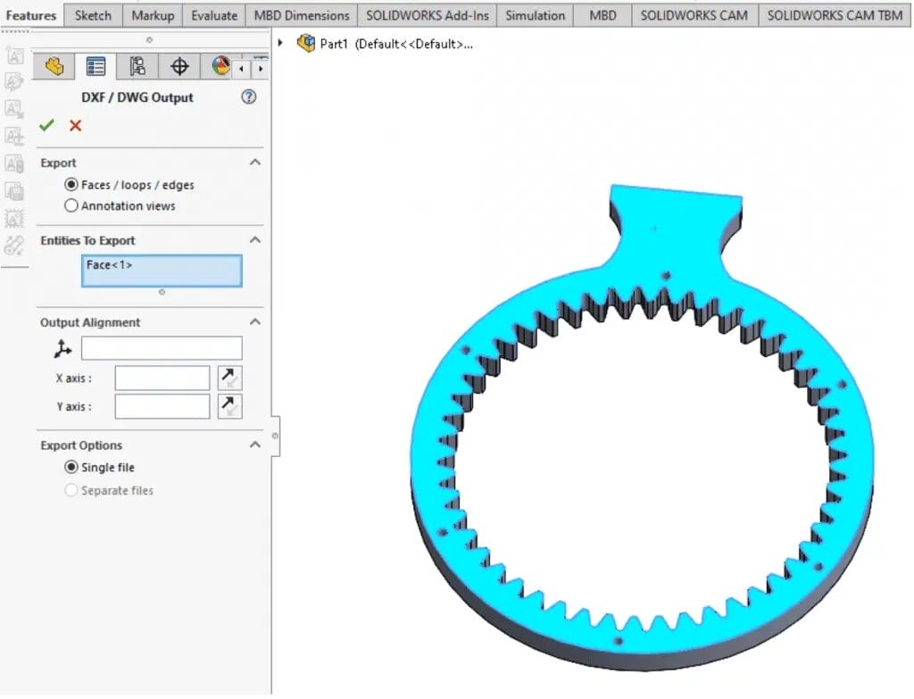 dxf output menu In solidworks when exporting a DXF