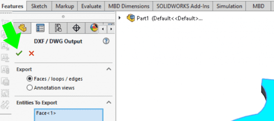 green check mark in output dialogue box