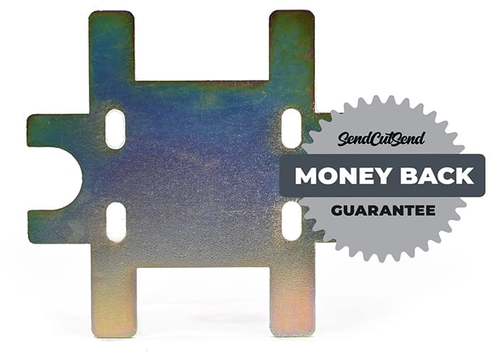 SendCutSend's custom laser cut mild steel parts come with a money-back guarantee